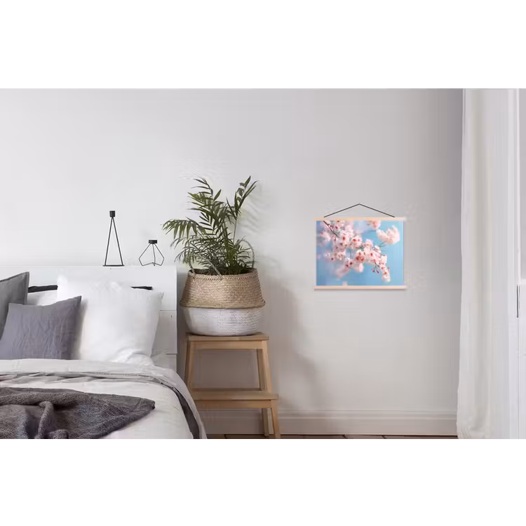 Takken - Bloesems - Roze textielposter latten blank klein -woonkamer