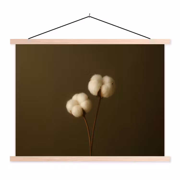Takken - Katoen - Wit - Bollen textielposter latten blank klein -3d