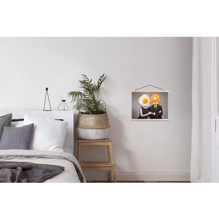 Ontbijt - Koppel - Ei - Brood textielposter latten blank klein -woonkamer