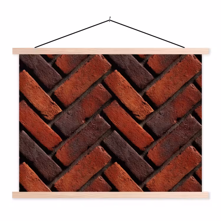 Bakstenen - Visgraat - Structuur - Roodbruin textielposter latten blank klein 122 -3d