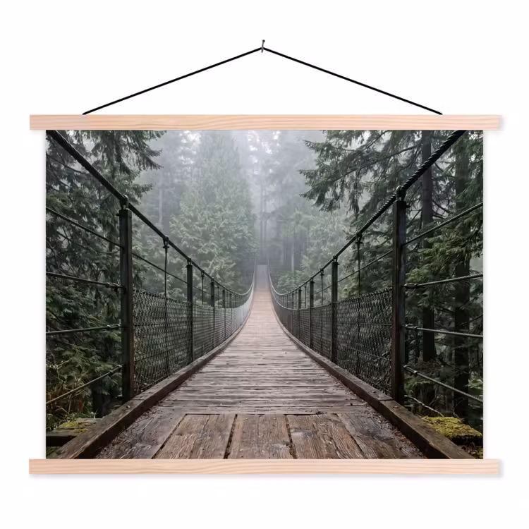 Brug - Bos - Mist - Natuur textielposter latten blank klein -3d