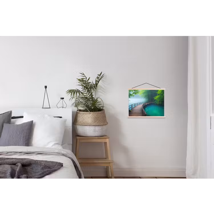 Brug - Water - Rivier - Bos textielposter latten blank klein -woonkamer