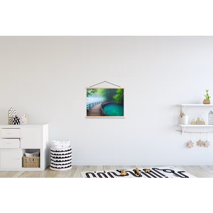 Brug - Water - Rivier - Bos textielposter latten blank klein -kinderkamer