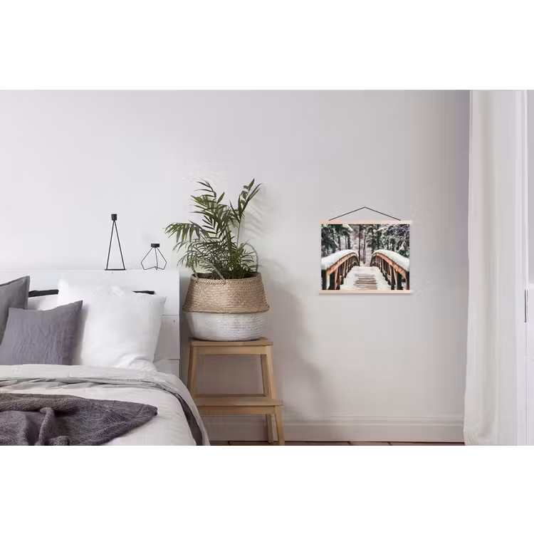 Brug - Winterlandschap - Bos - Natuur - Sneeuw textielposter latten blank klein -woonkamer