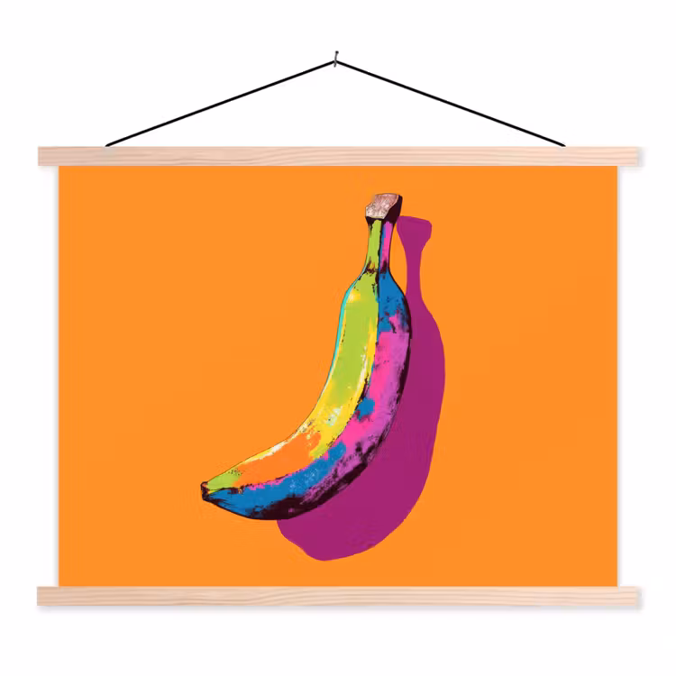 Felle kleuren - Banaan - popart textielposter latten blank klein -3d