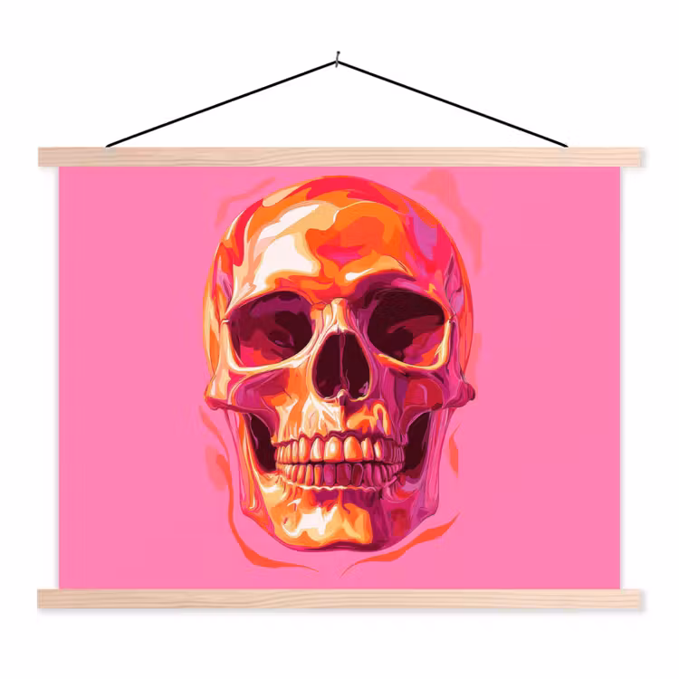 Felroze - Tanden - Schedel textielposter latten blank klein -3d