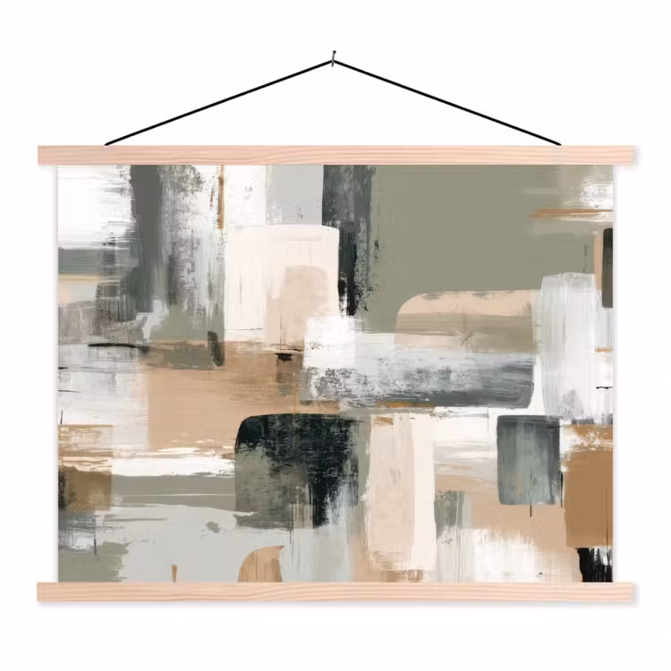 Penseelstreken - Abstract - Aardetinten textielposter latten blank klein -3d