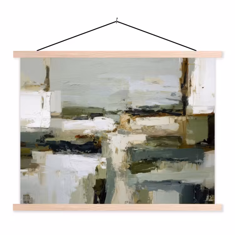Penseelstreken - Groen - Abstract - Japandi textielposter latten blank klein -3d