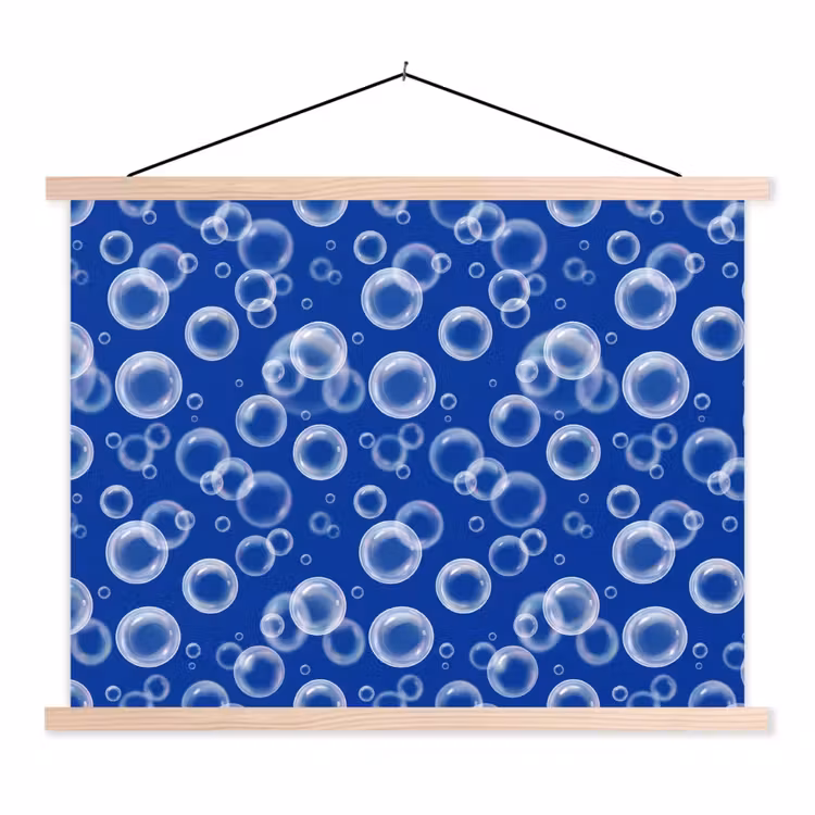 Bubbels - Patroon - Blauw textielposter latten blank klein -3d