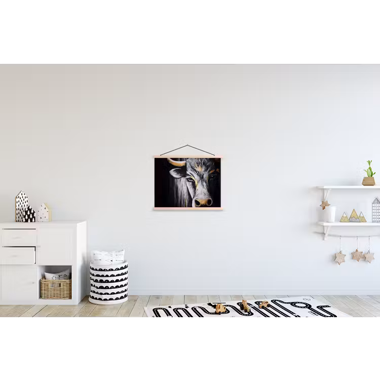 Stier - Hoorns - Snuit - Goud textielposter latten blank klein -kinderkamer