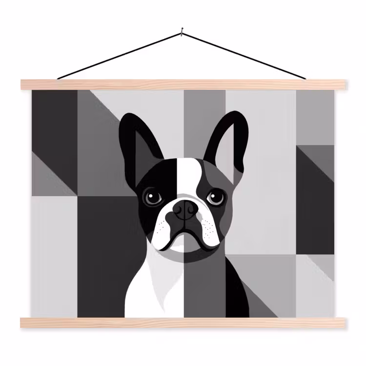 Buldog - Zwart - Abstract - Vlakken textielposter latten blank klein -3d