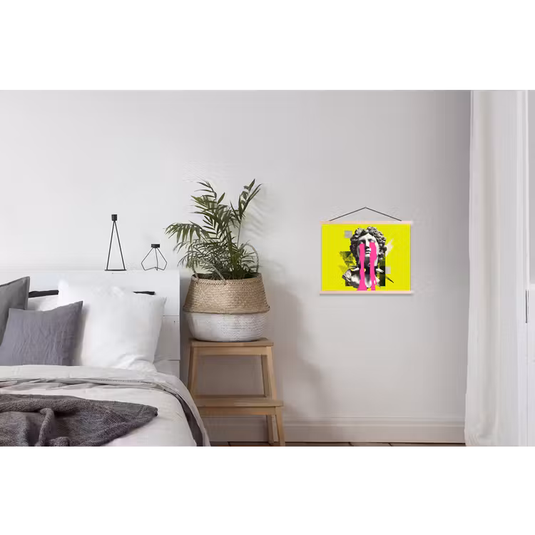 Buste - Verf - Geel textielposter latten blank klein -woonkamer