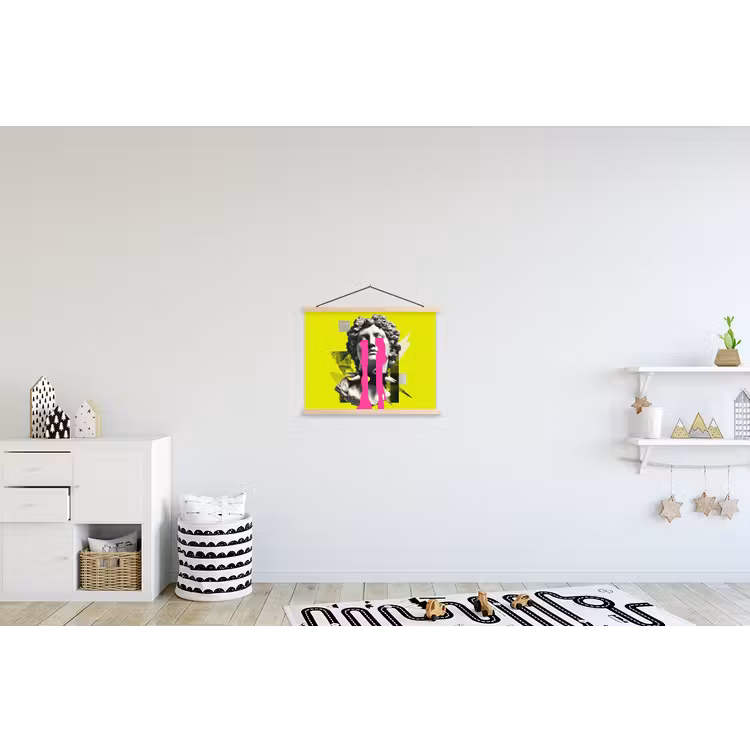 Buste - Verf - Geel textielposter latten blank klein -kinderkamer