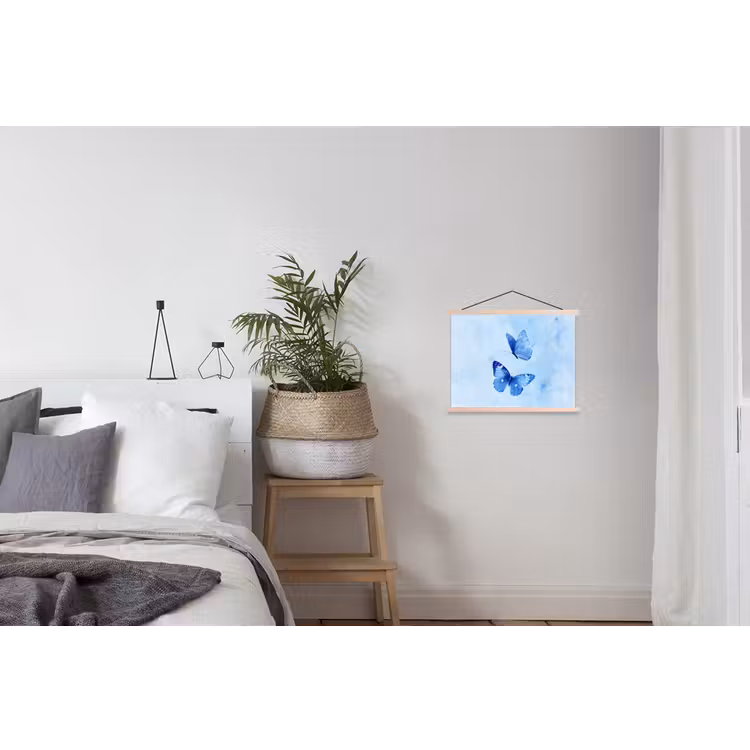 Vlinders - Sierlijk - Blauw textielposter latten blank klein -woonkamer