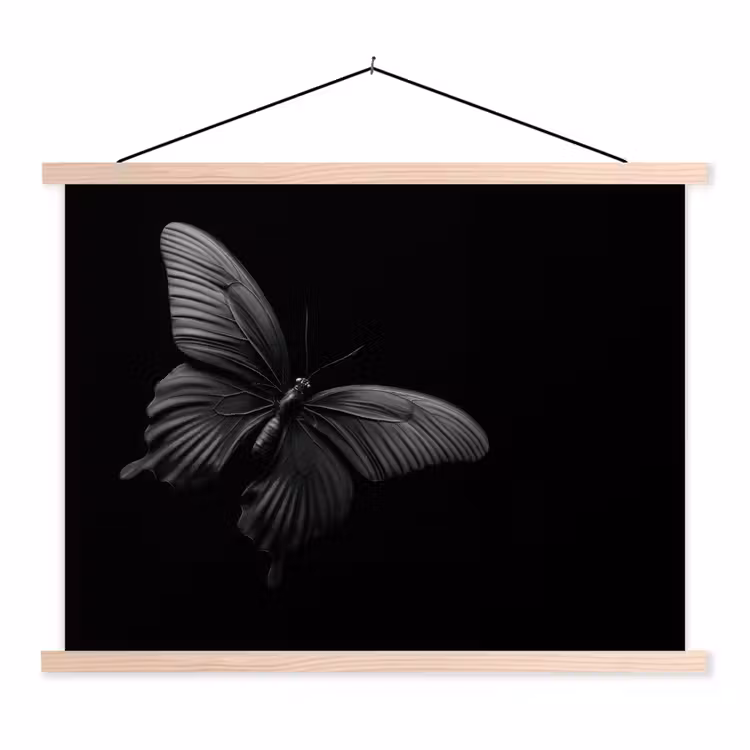 Vlinder - Zwart - Insect - Dieren textielposter latten blank klein -3d
