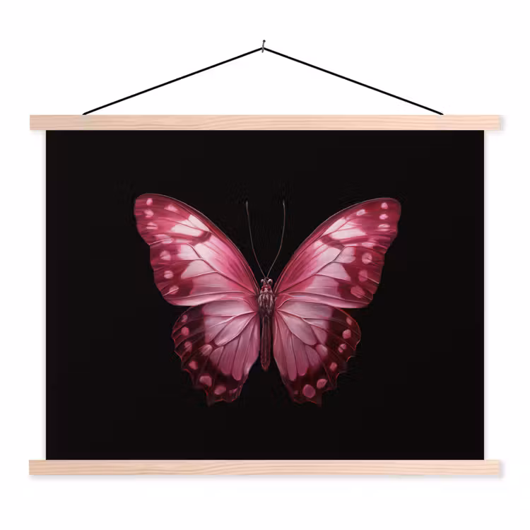 Vlinder - Fuchsia - Grafisch textielposter latten blank klein -3d