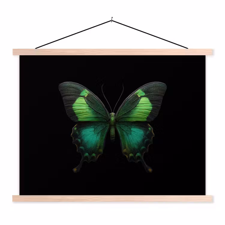 Vlinder - Groen - Opvallend textielposter latten blank klein -3d