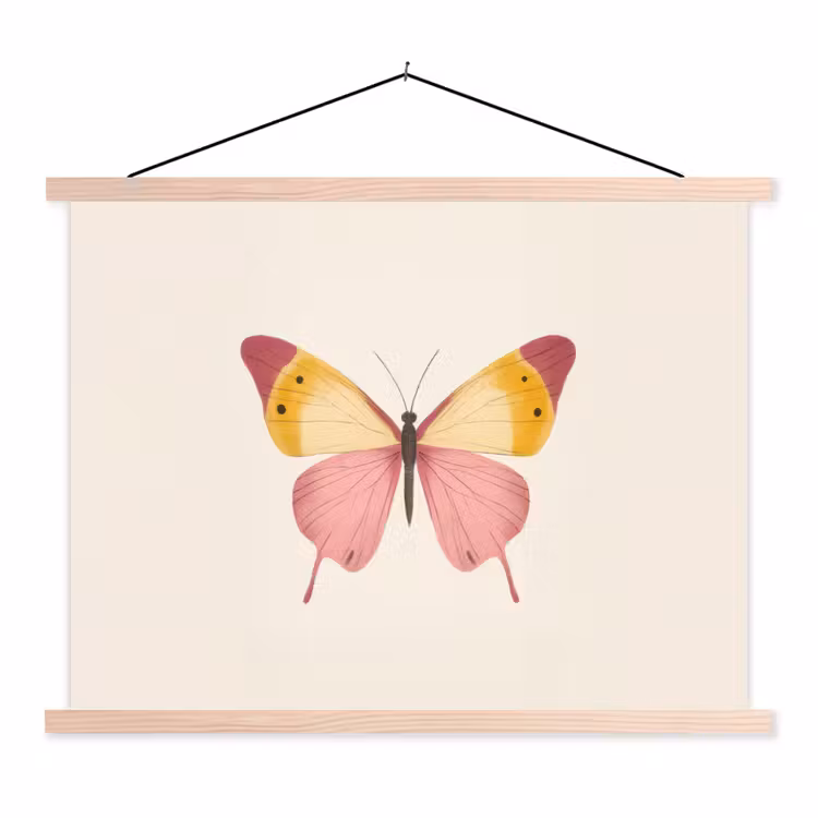 Vlinder - Illustratie - Roze textielposter latten blank klein -3d