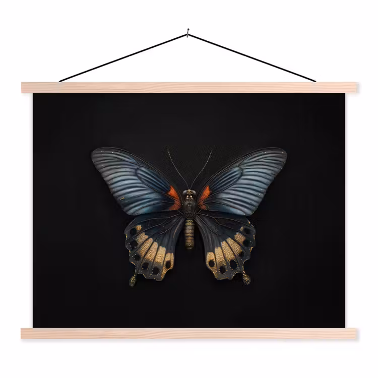 Vlinder - Metaalachtig - Geometrisch patroon textielposter latten blank klein -3d
