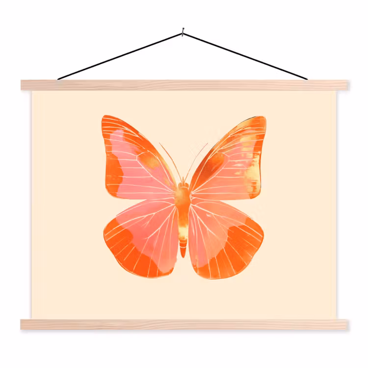 Vlinder - Minimalistisch - Roze textielposter latten blank klein -3d