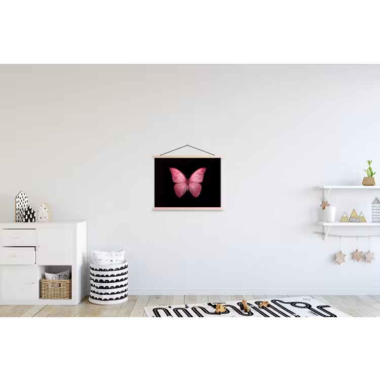 Vlinder - roze - Elegant textielposter latten blank klein -kinderkamer