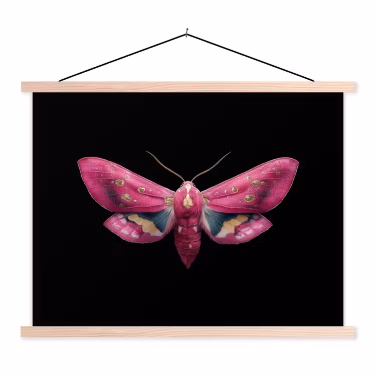 Vlinder - Roze - Nachtvlinder textielposter latten blank klein -3d