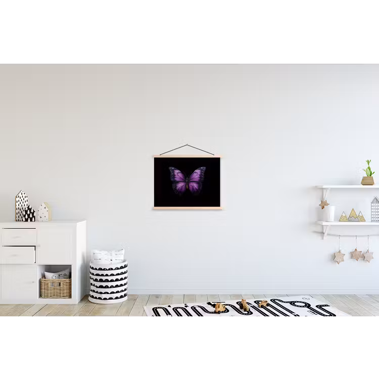 Vlinder - Paars - Levendig textielposter latten blank klein -kinderkamer