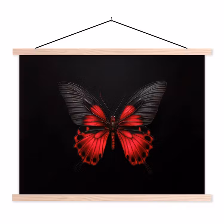 Vlinder - Rood - Contrast textielposter latten blank klein -3d