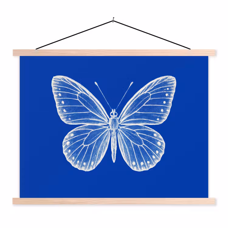 Vlinder - Wit - Getekend - Stippen textielposter latten blank klein -3d