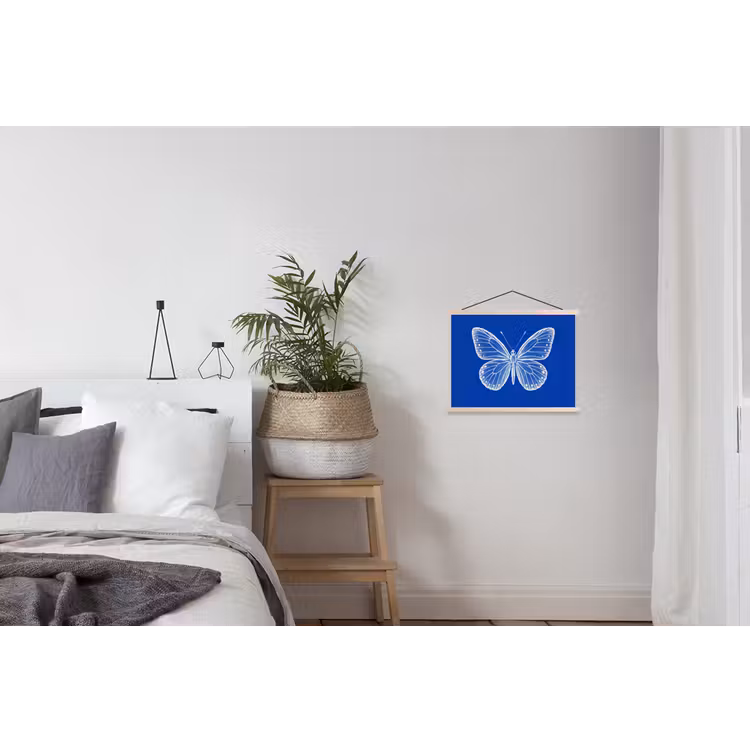 Vlinder - Wit - Getekend - Stippen textielposter latten blank klein -woonkamer