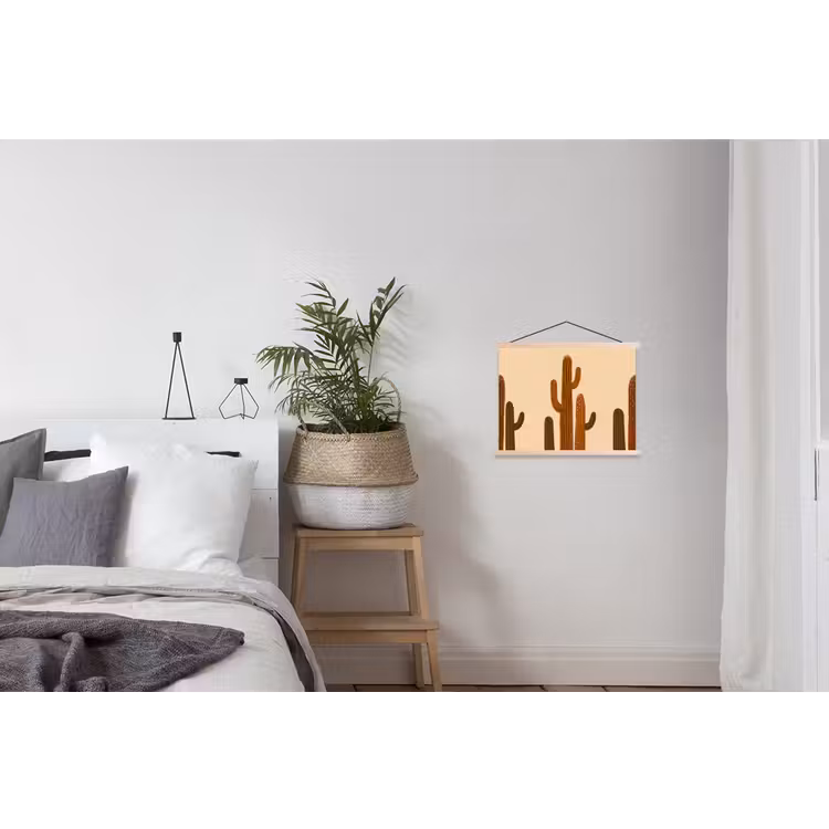 Cactus - Woestijn - Zand - Bruin textielposter latten blank klein -woonkamer