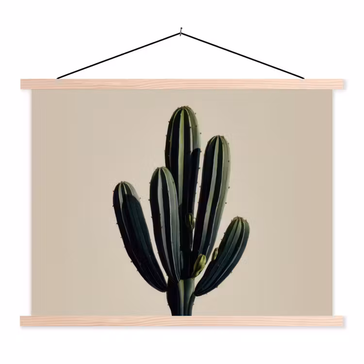 Cactus - Subtiel - Groen textielposter latten blank klein -3d