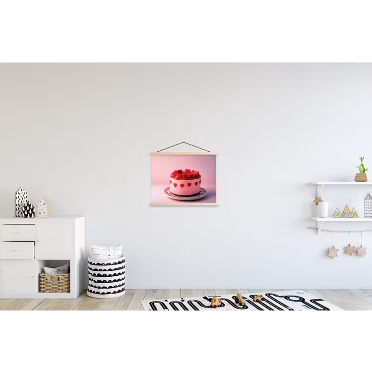 Taart - Hart - Roze textielposter latten blank klein -kinderkamer