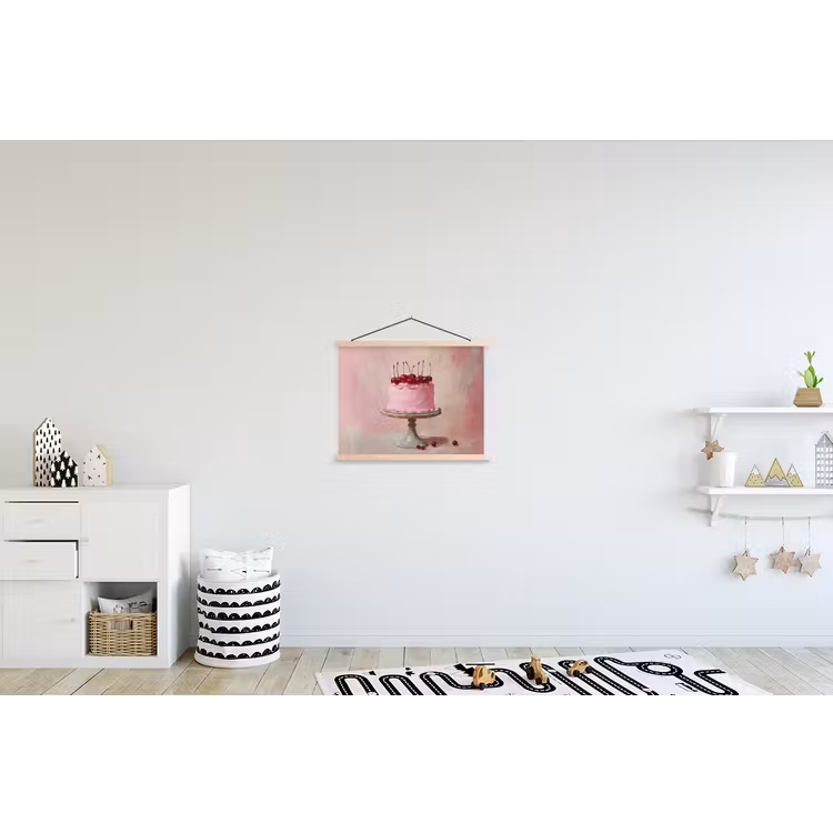 Taart - Pink - Cherry textielposter latten blank klein -kinderkamer