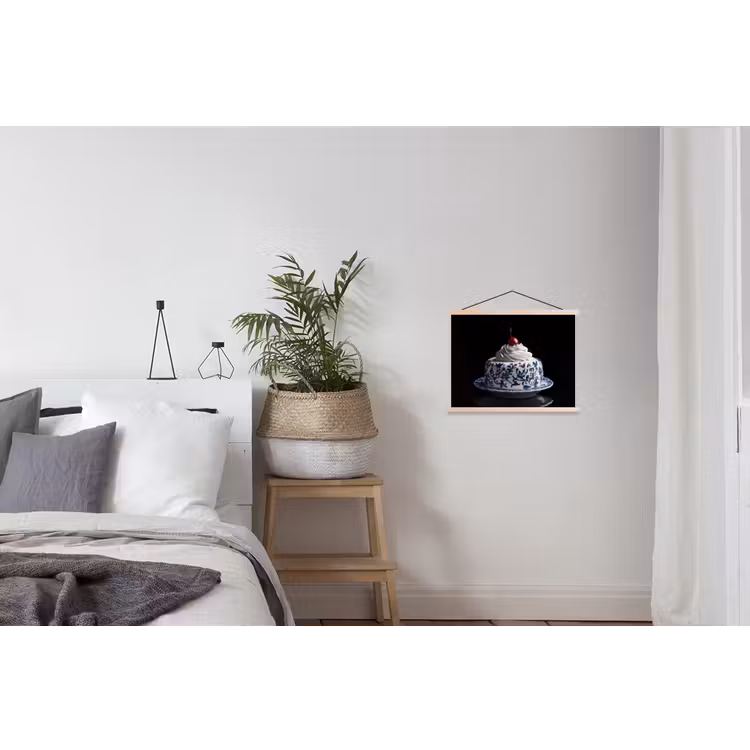 Taart - Slagroom - Kers - Bord - Delfts blauw textielposter latten blank klein -woonkamer