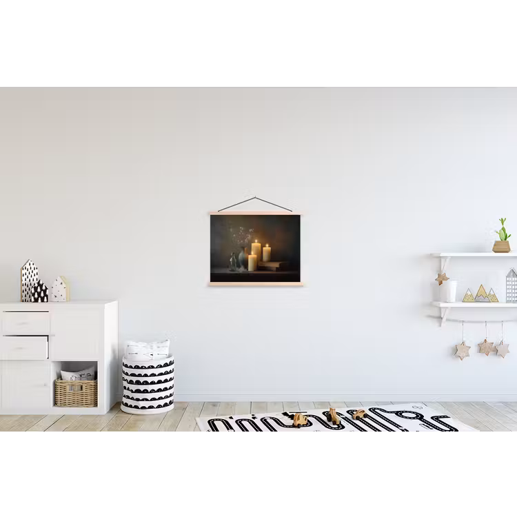 Kaarsen - Stilleven - Rustiek - Boeken textielposter latten blank klein -kinderkamer