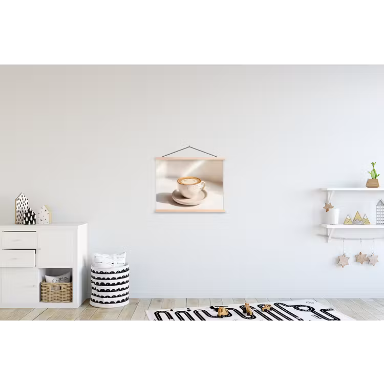 Cappuccino - Schuim - Schotel - Beige textielposter latten blank klein -kinderkamer