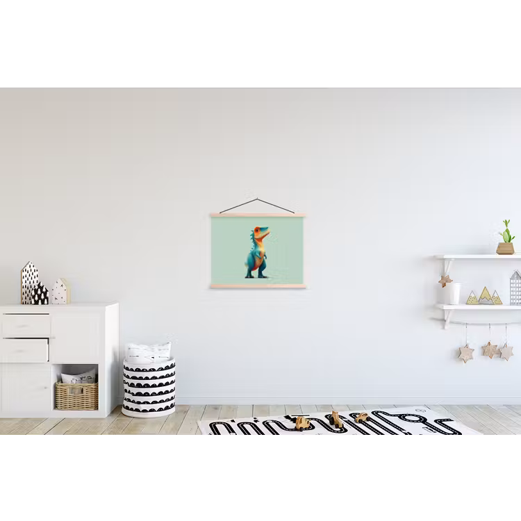 Cartoon - Dino - Oranje - Stekels textielposter latten blank klein -kinderkamer
