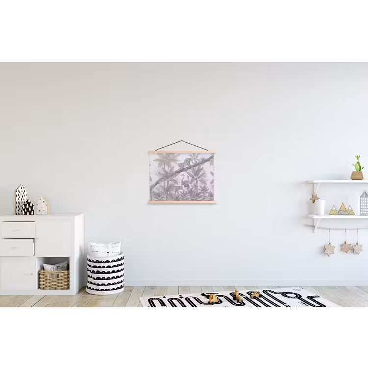 Kat - Vogel - Jungle - Illustratie - Dieren textielposter latten blank klein -kinderkamer