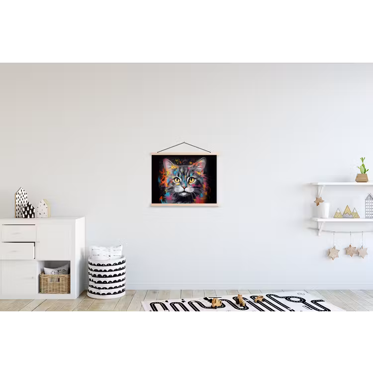 Kat - Graffiti - Dieren - Kleuren - Grijs textielposter latten blank klein -kinderkamer