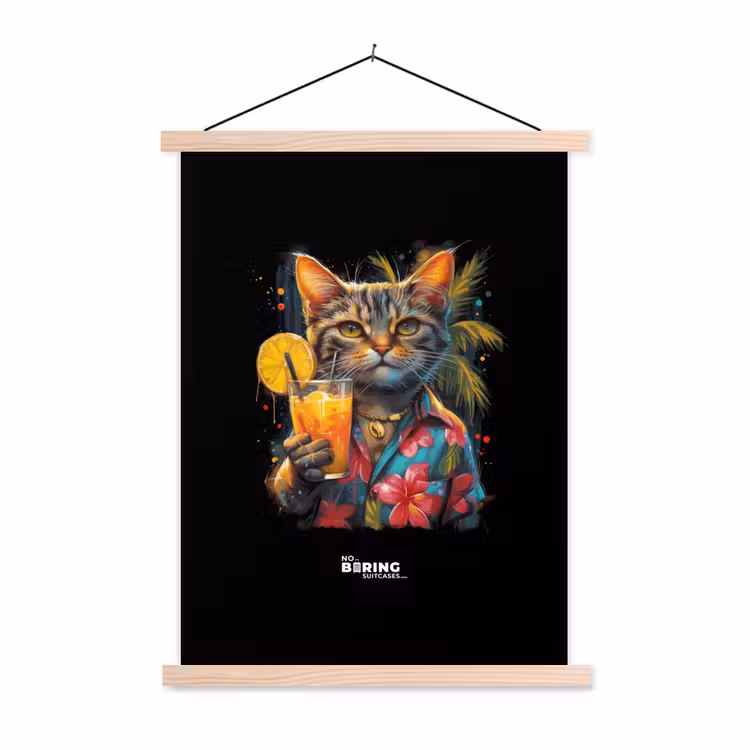 Kat in tropische street art stijl textielposter latten blank klein -3d
