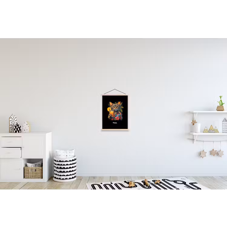Kat in tropische street art stijl textielposter latten blank klein -kinderkamer