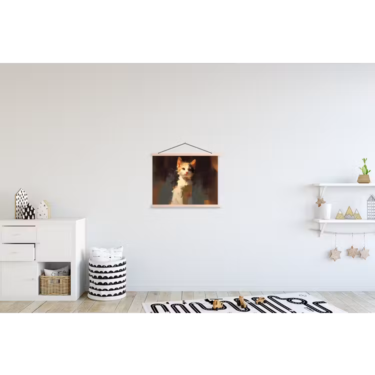 Kat - Geschilderd - Artistiek - Wit textielposter latten blank klein -kinderkamer