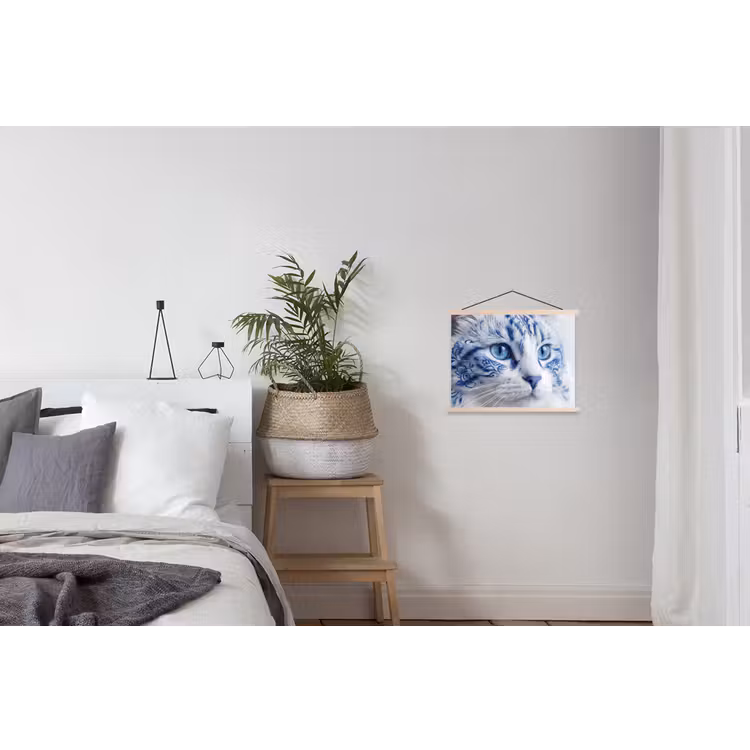 Kat - Patroon - Blauw textielposter latten blank klein -woonkamer