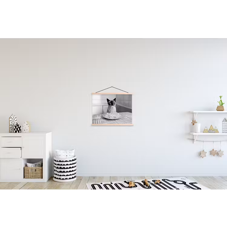 Kat - Siamees - Zwart Wit - Schattig - Dieren textielposter latten blank klein -kinderkamer