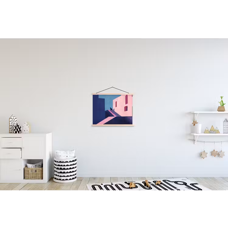 Kat - Trap - Gebouwen - Schaduwcontrasten textielposter latten blank klein -kinderkamer
