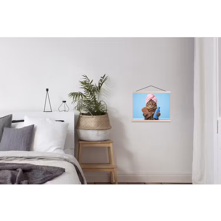 Kat - Handdoek - Washand - Zeep textielposter latten blank klein -woonkamer