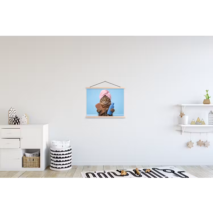 Kat - Handdoek - Washand - Zeep textielposter latten blank klein -kinderkamer