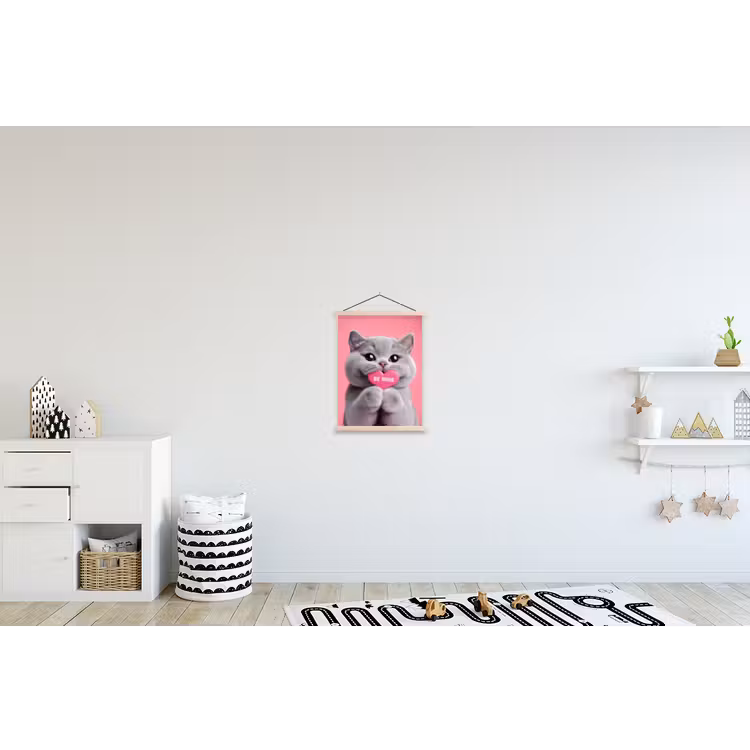 Kat - Valentijn - Roze - Liefde textielposter latten blank klein -kinderkamer