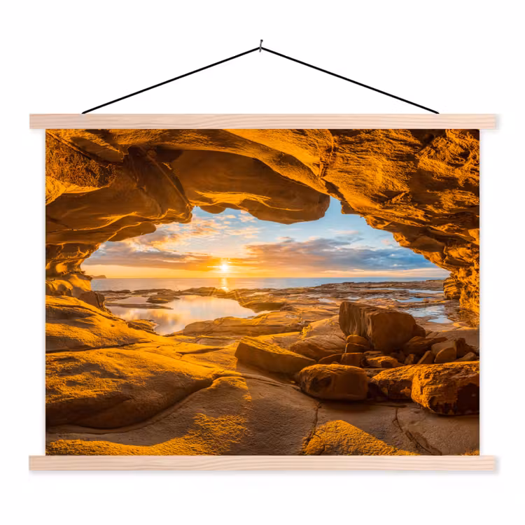 Grot - Zee - Horizon - Zonsondergang textielposter latten blank klein -3d